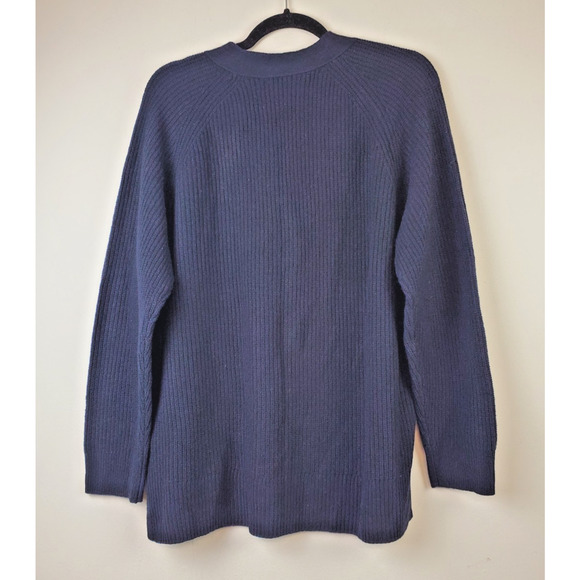 Madewell Womens L Ribbed Knit Merino Wool Blend Lyle Henley Sweater Navy Blue - Picture 3 of 9
